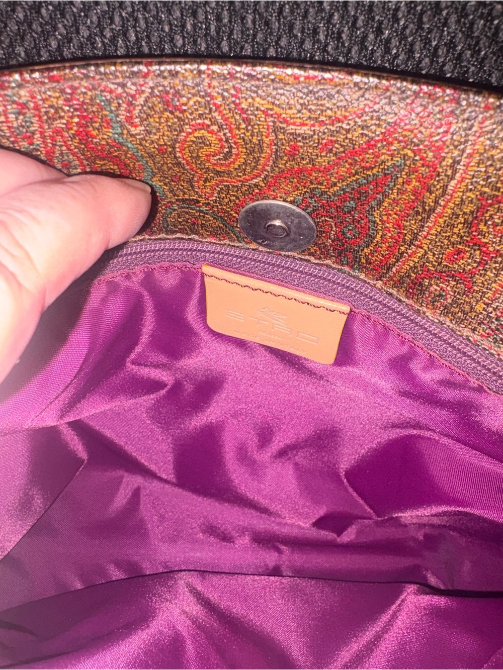 Etro Satin Paisley Hand Bag Satchel - Braided Handles - Like New - Picture 4 of 5